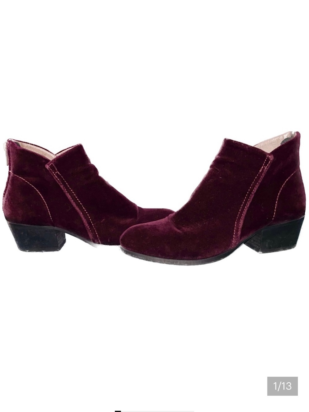 H by Hudson London Burgundy Velvet Apisi Ankle Boots Booties - Size 38 EU / 7 US